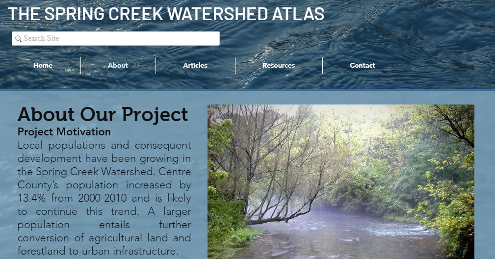 About Our Project page of the Spring Creek Watershed Atlas website